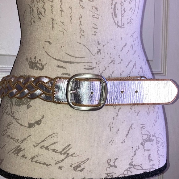 J. Jill Leather Braided Silver Belt Silver Buckle sz Small - Picture 2 of 7